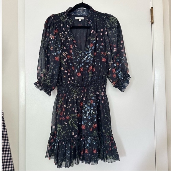 Joie Shima Floral Puff Sleeve Dress Black Womens Small - Picture 4 of 9